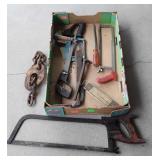 Tools, meat saw, hack saw, draw knife, etc.