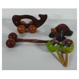 Wooden home decor, includes maracas, turtle,