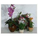 Faux plants and a wreath, 4 pieces