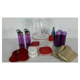 Group of plastic wares, includes oven mitts,