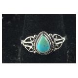 Size 10 Sterling silver turquoise Santa Fe ring