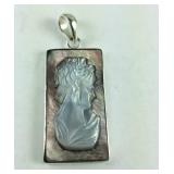 Sterling silver mother of pearl cameo pendant