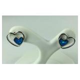Sterling silver earrings lab opal double hearts
