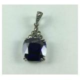 Amethyst & Marcasite Pendant Signed NF Thailand
