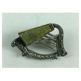 Vintage Marcasite & (Prehnite?) Harp Pin /