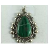 Vintage Bell Sterling Malachite Pendant 4.4,