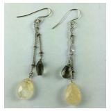 Fish Hook 2-Stone Quartz Drop Earrings