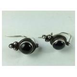 Bent Wire Vintage Black Onyx Earrings 4.6, grams
