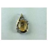 925 & 14K Citrine & Genuine Diamond Pendant 1.5,