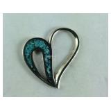 Inlaid Turquoise Chip Heart Pendant 1.1, grams