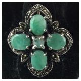Vintage Genuine Emerald & Marcasite Ring (Missing