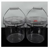 Two plastic canisters with handles, 8"