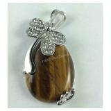 49ct South African tigers eye silvertone pendant