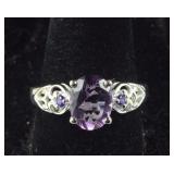 Size 9 Sterling rose de France amethyst and