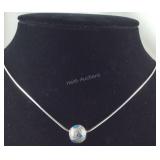 Blue Enamel Paw Print & CZ Ball Necklace 9.7,