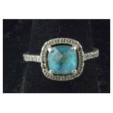 Checkerboard Cut Blue Topaz Halo Ring 3, grams