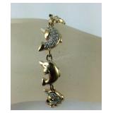 Gold over Silver CZ Dolphin Bracelet 15.3, grams