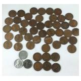 Penny lot,  40plus wheat pennies, three steel War