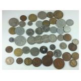 Assorted foreign coins, Greece, France, India,