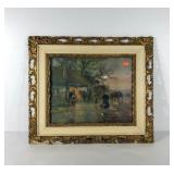 Blacksmith shop picture in ornate frame, frame