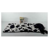 Cow themed scarf and alarm clock