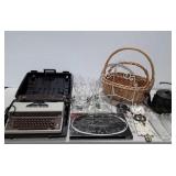 Glass corn holders, Royal typewriter (needs