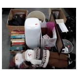 Skid lot, holiday decor, lamp shade, books,