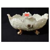 Custard glass oval footed berry bowl, 7.5" x