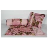 Pink "camo" throw pillows and large pillow cover.