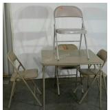 Folding card table with four chairs, although