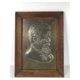 Copper relief profile, framed with heavy patina,
