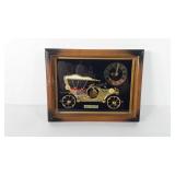Framed 1910 Touring Car and Linden clock, 7.5" x