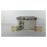 Metal bread box with four cups, box is marked