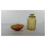 Amberina glass canister and bowl, 9" and 7.5"