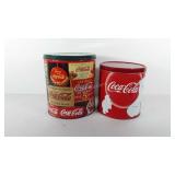 Advertising, two coca-cola tins, 9.5" and 11.5"