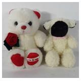 Two stuffed animals, includes teddy bear and lamb