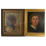 Portrait paintings, red headed subject on left is