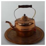 Old dutch copper tea kettle and cocktail tray