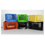 6 piece poly milk crate lot. 4 cube shaped and 2