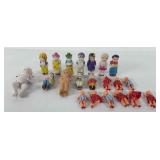 Small dolls and figurines, some marked Japan