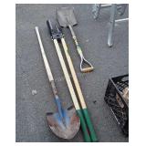 Tools, 2 shovels, post hole diggers