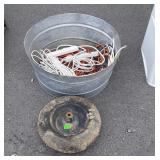 Galvanized Washtub, Electric cords, wheel Barrow