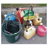 Misc. Gas containers, farm bucket, sprayer,