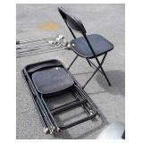 5 Folding Chairs, black poly seating, used