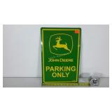 Metal sign, John Deere Parking Only, bent as