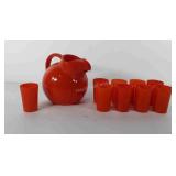 Orange ball pitcher with nine cups, 9" and 3.5"