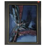 Abstract print with gold lead accents,