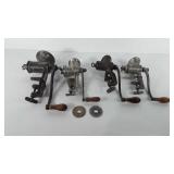 Four meat grinders/food choppers, includes