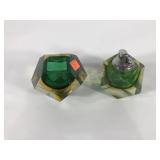 Murano glass lighter and ashtray in green and
