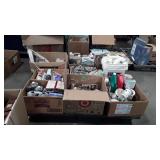 Skid of PVC pipe fittings, chemicals, cleaners,